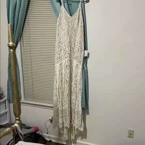 Lace Spaghetti Strap Dress - Cream